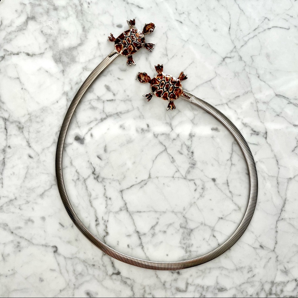 Vintage Silver Elastic Turtle 70’s Belt